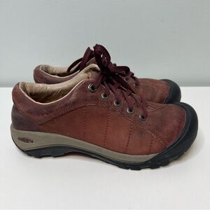 Keen Presidio Hiking Shoes Sneaker Womens 6.5 Maroon Red Leather Casual Lace Up